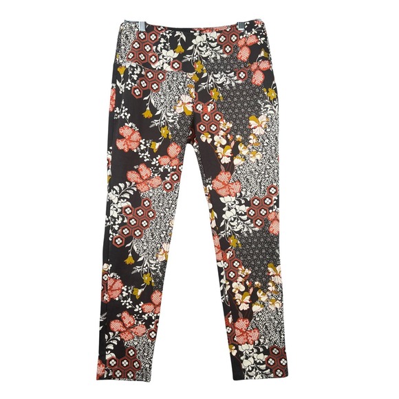Slim-Sation Multi Floral Print Pull On Comfort Stretch Pants Women's Medium - Picture 1 of 4
